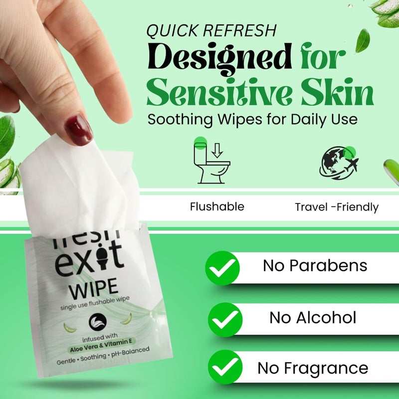 FreshExit Flushable Wipes for Adults â€“ 36 Individually Wrapped Biodegradable Wet Wipes, Travel Size, Extra-Large Unscented, hypoallergenic â€“ Feminine Hygiene & Personal Care Wipes - Image 4